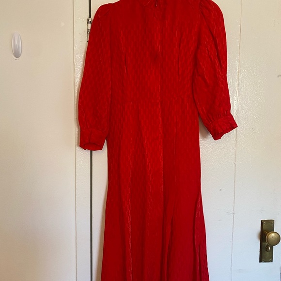 RAYA LOGO-JACQUARD FLARED WOVEN MIDI DRESS IN RED - Picture 8 of 8